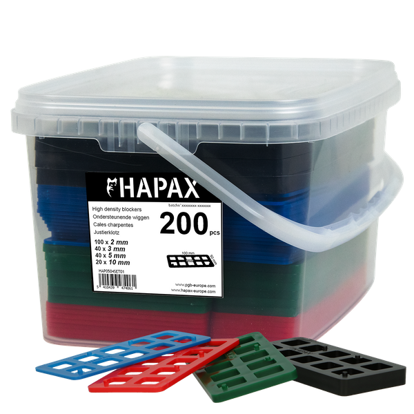 HAPAX assortiment ondersteunende wiggen 2/3/5/10mm. 200st.-5410439474061