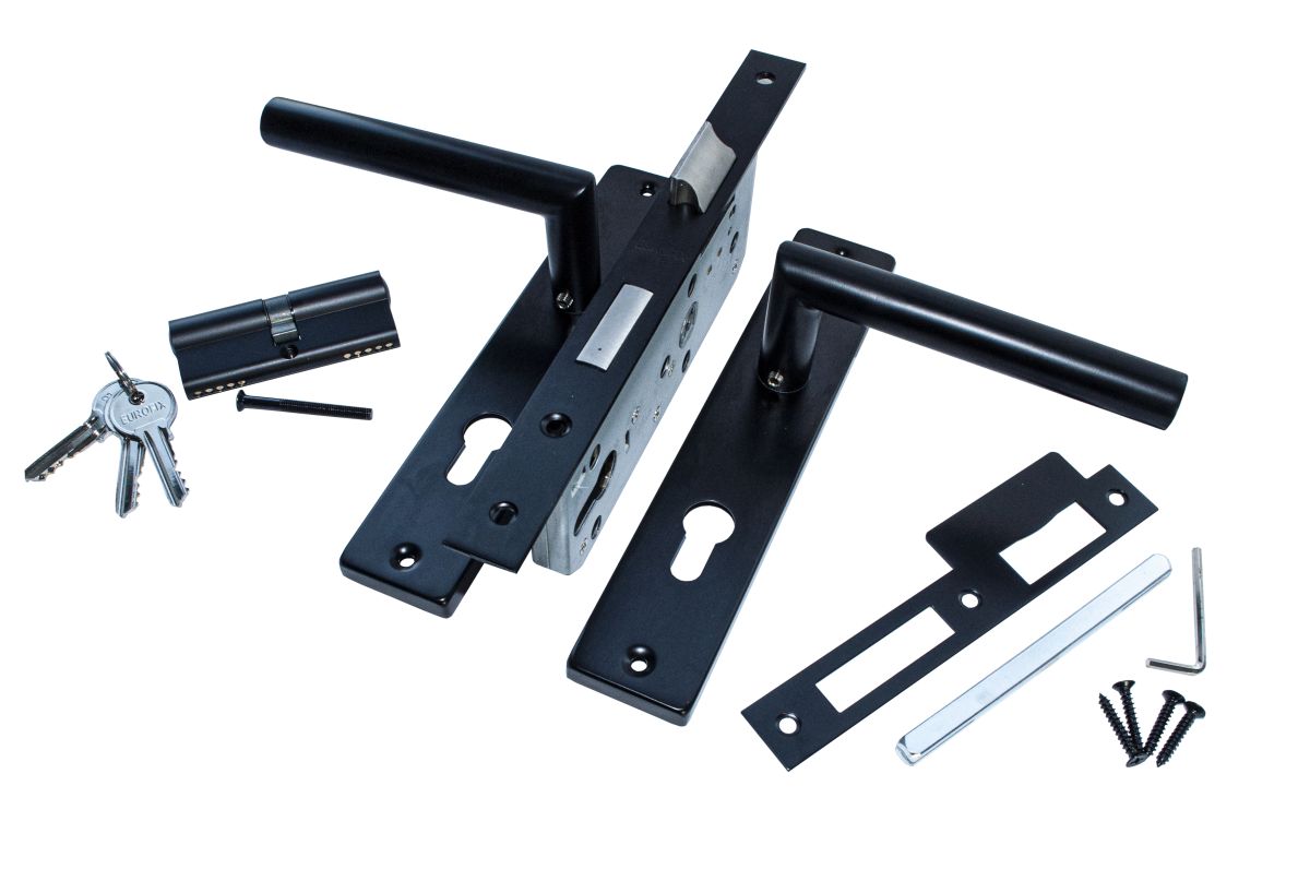Eurofix deurslot-set PC72, RVS zwart kruk/schild recht-871414025040444