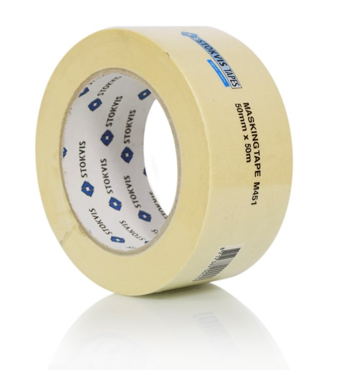 Stokvis Afplaktape standaard masking wit 50mm x 50meter op rol-8717382000253