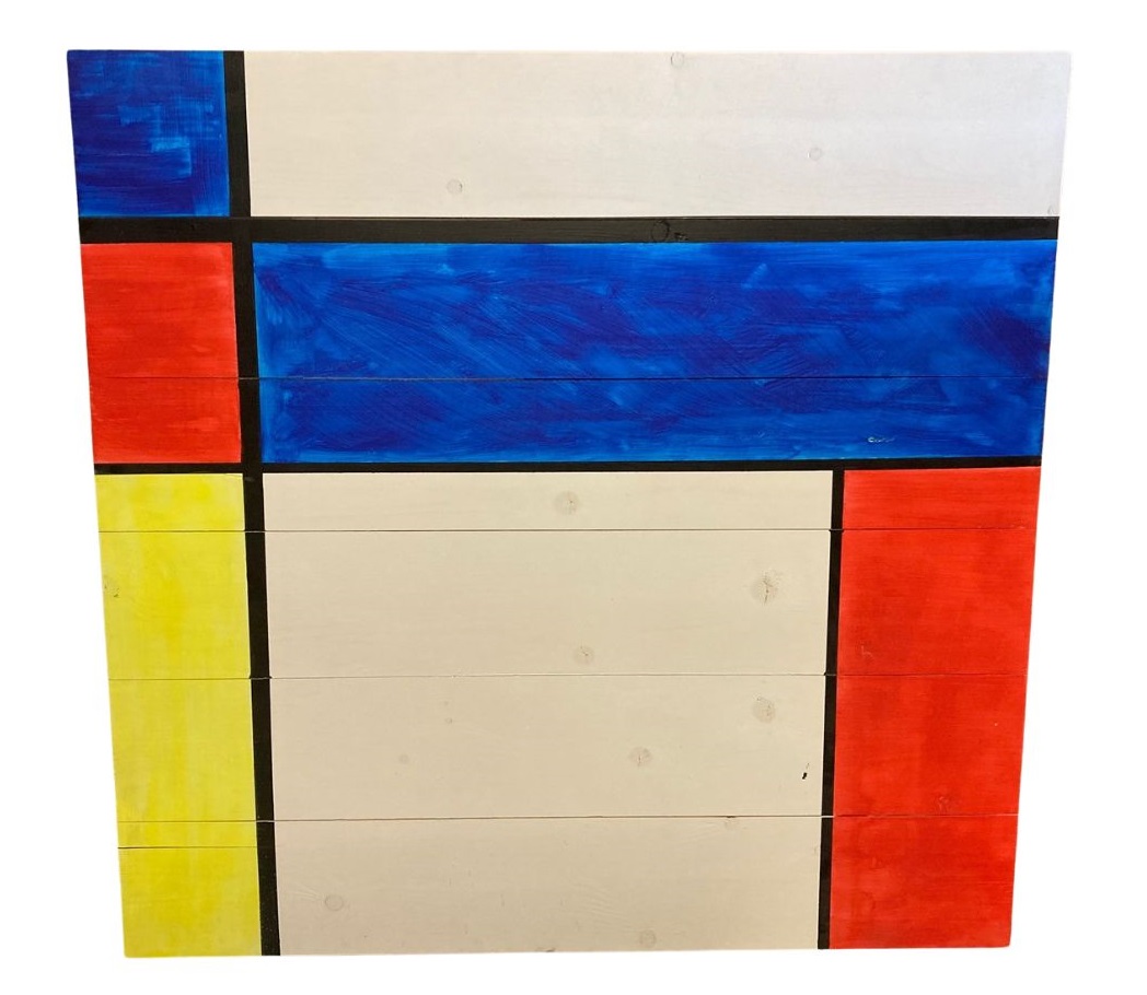 Mondriaan schilderij op steigerhout wandpaneel 4x120x120cm-9507967119291