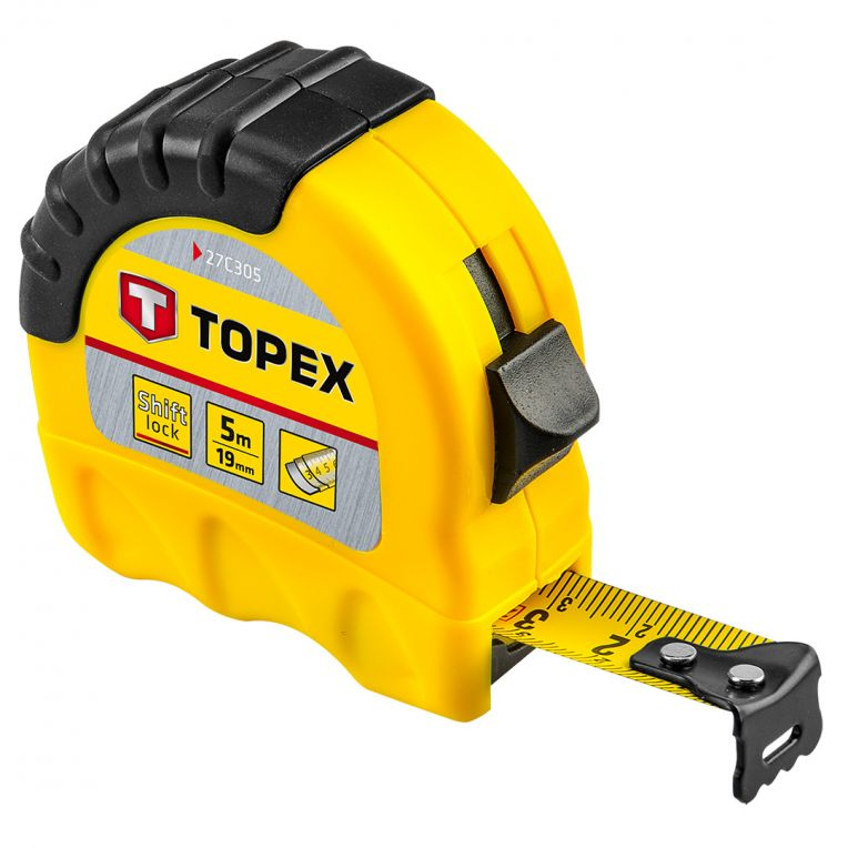 TOPEX Rolmaat 5 Meter Shiftlock – 19 mm Stalen Meetlint – 27C305-5902062111784