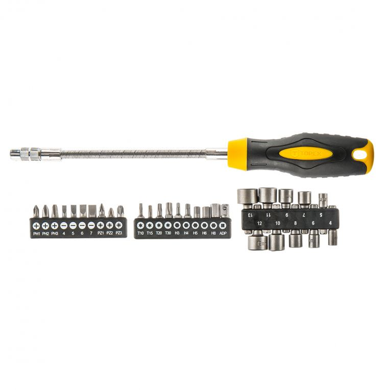TOPEX Flexibele Bitschroevendraaier 190 mm met Bits en 1/4" Adapter – Magnetisch en Flexibel. -ACTIE--5902062398659