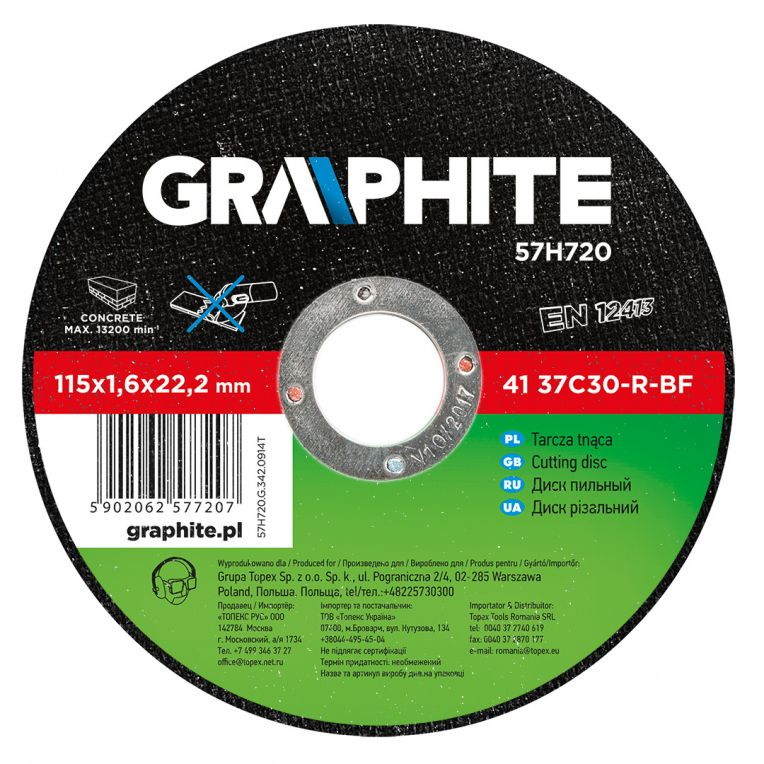 Doorslijpschijf 115x22x1,6mm Steen-5902062577207