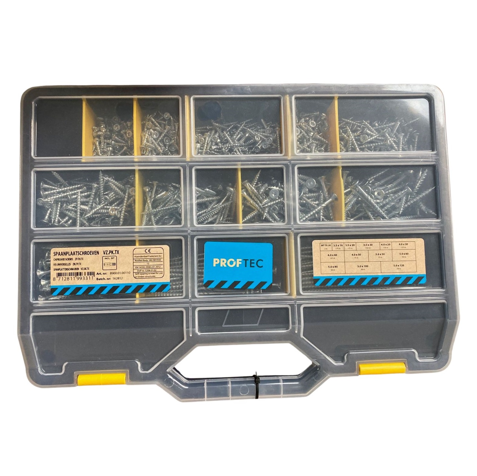 Actie assortimentskoffer gevuld met Proftec spaanplaatschroeven torx met snijpunt-8712811993311