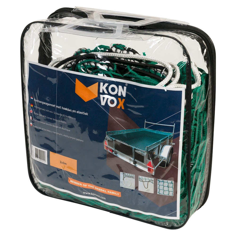 Konvox Aanhangwagennet met hoeklus en elastiek 2x3m Groen-8717568990156
