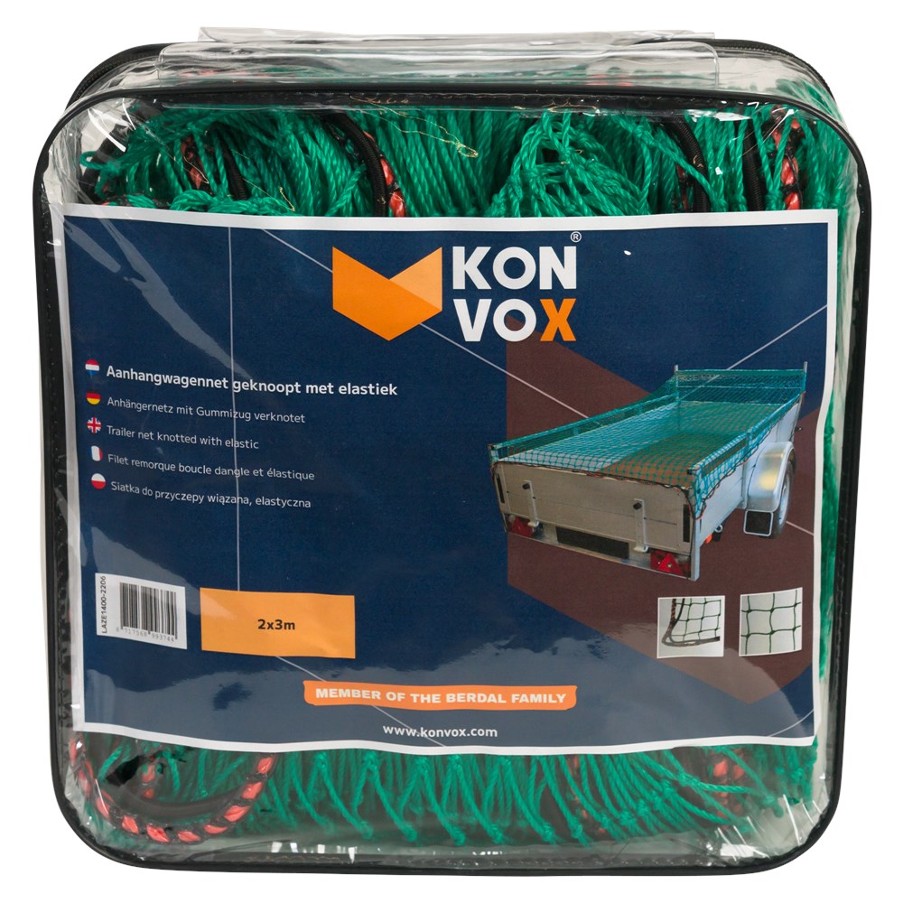 Konvox Aanhangwagennet geknoopt met elastiek 2x3m Groen HDPE-8717568993744