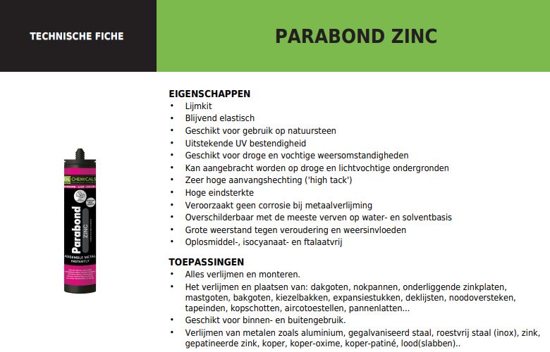 Parabond Zinc Grijs 290ML – Elastische Lijmkit voor Metaal